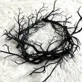 Gothic black Halloween twig wreath for spooky wall decor or party backdrop - 45CM (Without Light)
