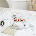 Vintage white metal rocking horse Christmas ornament with red heart and dimensions. - White