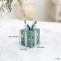 Mini glowing teal metal Christmas gift box ornament with festive tree cut-out patterns - Green Iron Glowing Gift Box