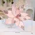 Grande fleur de Noël artificielle rose avec des paillettes étincelantes et du velours - Fleur en Velours à Paillettes / 32cm / Rose