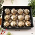 Set of 12 antique gold and silver 8cm Christmas ball ornaments in a black gift box - Set of 12 / Antique Coffee