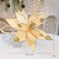 Fleur de poinsettia de Noël artificielle champagne pailletée avec marquage de taille 35cm - Ornement de Fleur de Noël / Env. 35x32cm / Or