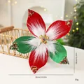 Fleur de Noël en velours rouge et vert avec paillettes et fourrure blanche, 26 cm - Style Centre Fausse Plume / 26cm / Rouge Et Vert