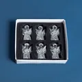Set of 6 crystal glass angel ornaments with silver glitter accents in a gift box - Medium Silver Angel / Set of 6
