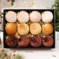 Set di 12 palline di Natale in velluto con stelle dorate in una scatola da 32x24cm - 12 Pezzi/Confezione (Diametro 8cm) / Palla in Tessuto Stella Stile A (3 Colori x 4)