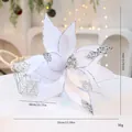 Élégante fleur de Noël artificielle blanche avec paillettes et sequins argentés brillants - Style Paillettes Filet / 32cm / Bleu Glacé