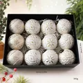 Set of 12 white and gold antique style Christmas balls decorations in a black gift box - Set of 12 / Antique White Gold