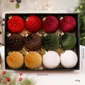 Set de 12 bolas de Navidad de terciopelo con lunares en caja de regalo para decoración - Estilo Puntos A (6 Colores x 2)