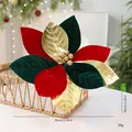 Décoration de fleur de Noël premium en velours et métal doré rouge vert et or - Poinsettia de Noël / 30cm / Rouge Vert Or