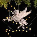 Clear acrylic Pegasus Christmas tree ornament showing 13cm dimensions and 37g weight - Pegasus