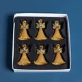 Set of 6 golden glitter glass angel Christmas ornaments in a protective white gift box - Large Gold Angel / Set of 6