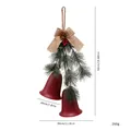 Décoration de Noël à suspendre avec deux cloches rouges, aiguilles de pin et nœud en jute - Cloches Doubles Rouges avec Aiguilles de Pin / Rouge