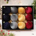 Set de 12 bolas de Navidad de terciopelo con lunares plateados en caja de regalo - Estilo Puntos B (4 Colores x 3)