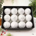 Set of 12 vintage white 8cm Christmas ball ornaments featuring silver embossed patterns - Set of 12 / Antique Silver