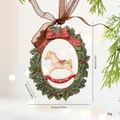 Festive retro 3D resin Christmas wreath ornament with rocking horse and red bow - Rocking Horse Wreath