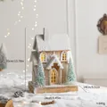 Nordic wooden Christmas house with faux snow and LED lights for desktop decoration - Model C House (B9090) / USB Powered