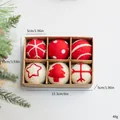 Set de 6 bolas de fieltro navideñas hechas a mano en rojo y blanco con etiquetas de medidas - Bolas de Fieltro Copo de Nieve Rojo Blanco (6 Piezas/Paquete)