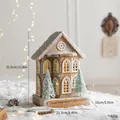 Nordic light-up wooden Christmas house ornament with snow effect and dimensions - Model E House (B9098)