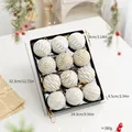 Set of 12 white and gold patterned 8cm Christmas ball ornaments in a display box - Retro White Gold Ball / 12 Pieces/Pack / White Gold