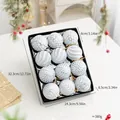 Set of 12 white textured 8cm Christmas ball ornaments in a black presentation box - Retro Silver White Ball / 12 Pieces/Pack / Silver White