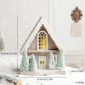 Nordic light-up wooden Christmas house scene with snow and trees decor, 41.5cm tall - Model K House (B8559)
