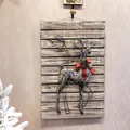 Decorazione da parete in pallet di legno con renna metallica e fiocco rosso festivo vintage - Renna - Pannello Appeso Cervo Nero