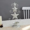 Silver glittery metal Christmas tree-shaped candle holder with star design for decor - Iron Pentagram Candlestick