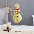 Glittery gold metal snowman figurine with red scarf for holiday table Christmas decor - Snowman - Large