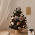 Mini árbol de Navidad de 90 cm decorado con piñas, algodón y luces LED cálidas - 90cm con Luces / Algodón Café