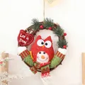 Handmade Christmas vine wreath with festive owl snowman plush and red berries - Snowman Holding Heart