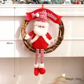 Festive Christmas Santa Claus rattan wreath hanging ornament with dimensions, 46cm height - Knitted Dangle Leg Santa