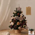 90cm decorated mini Christmas tree with pine cones, cotton balls and warm LED lights - 90cm / Pre-lit PE Tree Coffee Cotton Package
