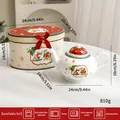 Festive Christmas ceramic teapot set with matching decorative gift box and dimensions - English Teapot Set / 30oz