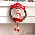 Festive Christmas rattan wreath with plush long-legged snowman figure hanging ornament - Knitted Dangle Leg Snowman