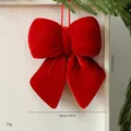 Burgundy large velvet bow Christmas hanging ornament for holiday window decor 20cm - 20cm / Red