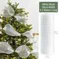 White Christmas tree mesh ribbon with silver thread 26cm x 9.1m roll for holiday decor - White 26cm Mesh