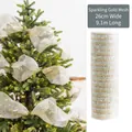 9.1m gold mesh ribbon roll for Christmas tree decoration, 26cm wide metallic mesh - High-shine Gold 26cm Mesh
