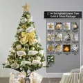 Luxuriöser 2,1 m grüner PVC-Weihnachtsbaum mit gold-silbernem Dekorationsset, dicht - Dichter grüner Baum Gold Silber Schmuckset / 2,1 Meter