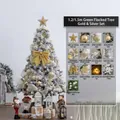 1,5m beflockter grüner Weihnachtsbaum-Set mit gold-silbernen Ornamenten und LED - Dichter grüner beflockter Baum Gold Silber Schmuckset / 1.2m