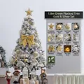 1,8m beflockter Weihnachtsbaum-Set mit gold-silbernem Dekor und LED-Lichtern - Dichter grüner beflockter Baum Gold Silber Schmuckset / 1.8m