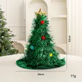 Festlicher grüner Tinsel-Weihnachtsbaumhut mit goldenem Stern und Pompons, 43 cm hoch - Weihnachtsbaum-Stil (23SDM01) / Grün