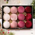 Set de 12 bolas de Navidad de lujo en terciopelo rojo y rosa en caja, diámetro de 8cm. - Estilo Puntos C (4 Colores x 3)