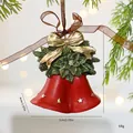 Vintage red resin Christmas bell ornament with golden bow and green holly detail - Green Leaf Bell