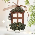 Vintage resin Christmas window ornament with pine needles and lantern detail, 9cm high. - Green Leaf Window