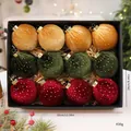 Set de 12 bolas de Navidad de terciopelo de lujo con lunares en una caja de regalo - Estilo Puntos A (3 Colores x 4)