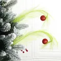 Ramas navideñas verdes estilo Grinch con bolas rojas con purpurina para árbol - 1 Pieza / 1 Pieza
