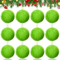Set de 12 adornos de pompones de piel sintética verde para decoración de árboles de Navidad. - Juego de 12 / Verde Brillante