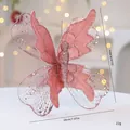 Pink glitter fabric butterfly Christmas tree ornament with mesh wings and sequin detail - 22*20cm / Rose Gold