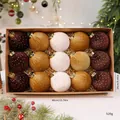 Juego de 15 bolas de Navidad de terciopelo con puntos en marrón, oro y blanco - Estilo Puntos A (5 Colores x 3)