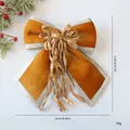 Elegant golden velvet Christmas bow ornament with silver trim, 25cm x 25cm. - 25cm / Champagne Gold with Streamers